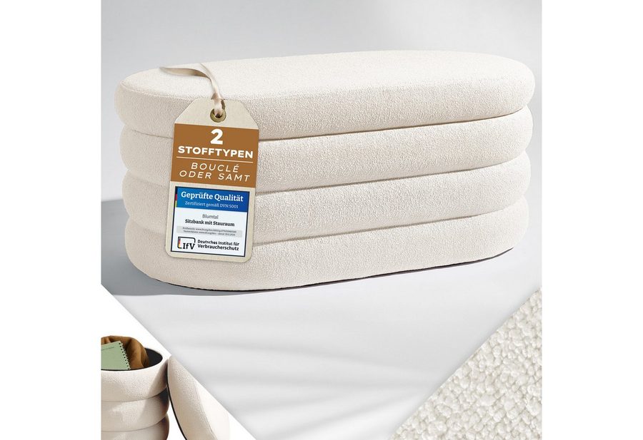 Blumtal Sitzhocker Hocker mit Stauraum mit Bouclé oder Velvet-Bezug, robuste Sitztruhe mit Stauraum und extrem Dickes MDF von Blumtal