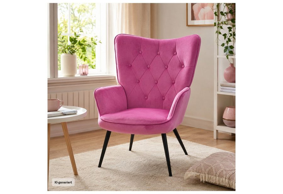 HTI-Living Loungesessel Ohrensessel Freya Velvet Pink (1 Stück, 1-St., 1 Sessel), Loungesessel mit samtiger Oberfläche und Armlehnen von HTI-Living