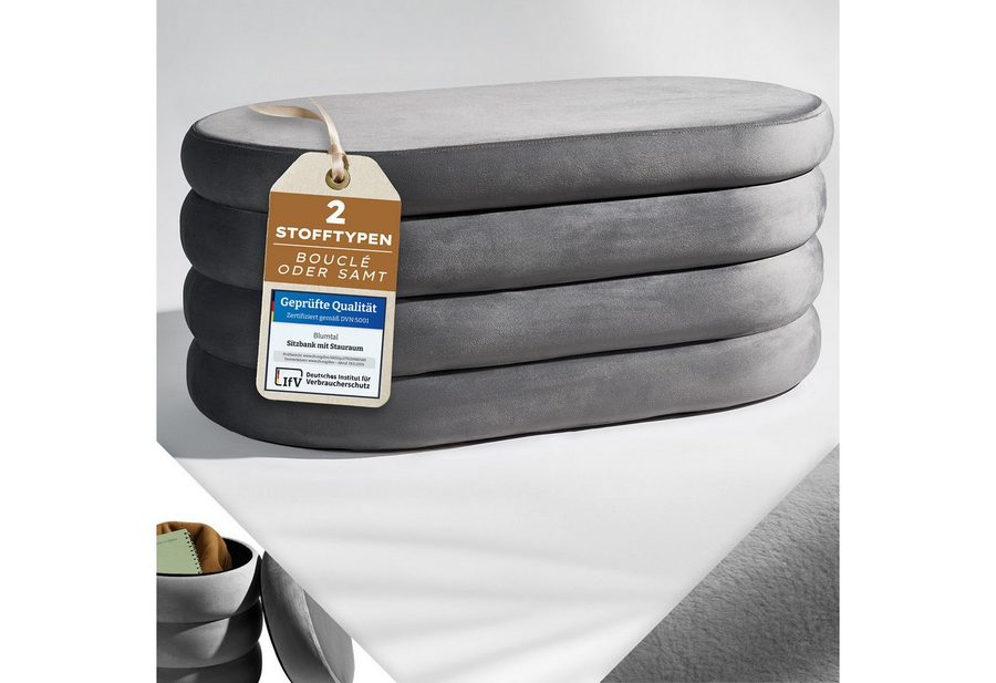 Blumtal Sitzhocker Hocker mit Stauraum mit Bouclé oder Velvet-Bezug, robuste Sitztruhe mit Stauraum und extrem Dickes MDF von Blumtal