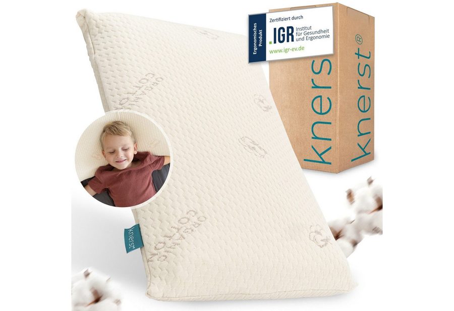 KNERST Kopfkissen für Kinder Memory Schaum Kinderkissen maschinenwaschbare Bezug, Füllung: CosyPUR Memory Gedächtnisschaum, Seitenschläfer, Bauchschläfer, Rückenschläfer, 40x60x6 cm, Memoryschaum, Nackenstützkissen, ergonomisch von KNERST