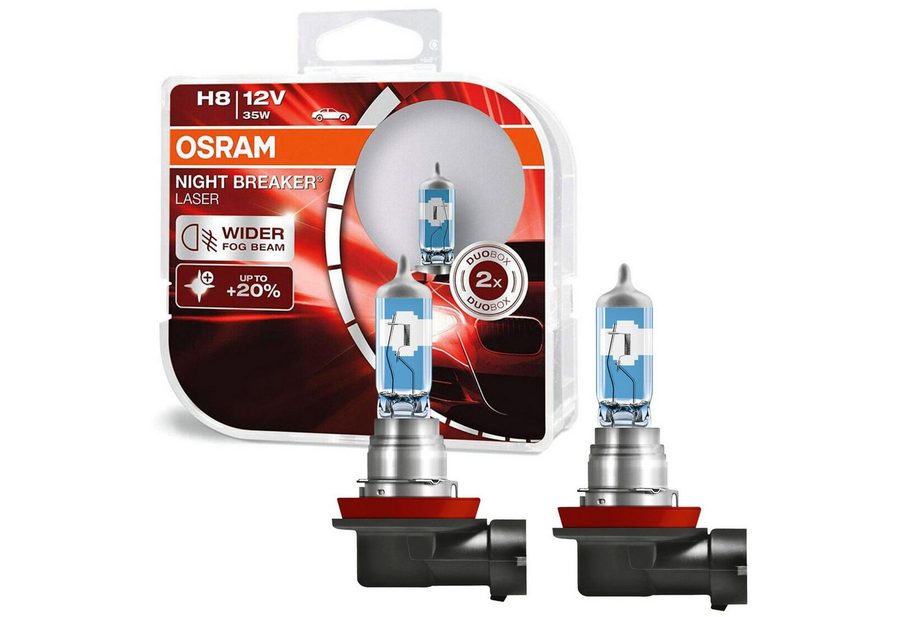 Osram KFZ-Ersatzleuchte 2x Osram H8 Night-Breaker Laser 12V 35W, 2 St., Kaltweiß, Duo Box PGJ19-1 Xenon Look Effekt Halogen-Birnen Scheinwerfer-Lampe von Osram