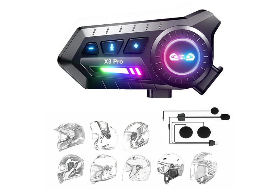 Toomoke Motorradhelm Bluetooth-Helm-Headset, Motorrad-Intercom, Gegensprechanlage (ntegriertes FM-Radio), Helmsprechanlage mit Mikrofon, FM-Radio, Freisprechen und Navigation von Toomoke