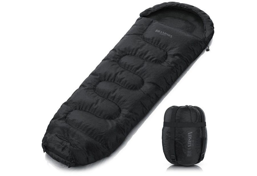 Brandson Mumienschlafsack Outdoor Schlafsack Winter & Sommer, extreme bis -18°C Winterschlafsack (2 tlg., mit Tragetasche, für Erwachsene, Camping & Reisen), wasserabweisend, atmungsaktiv, ISO 23537-1, Innentasche, Kapuze von Brandson
