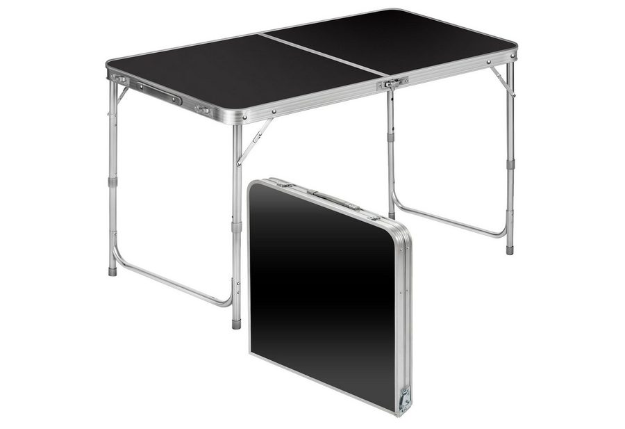 Goods+Gadgets Klapptisch Faltbarertisch - Campingtisch höhenverstellbar mit Aluminiumrahmen (Markttisch Tapeziertisch), Klappbarer Mehrzwecktisch - Klapp-Tisch Schwarz von Goods+Gadgets