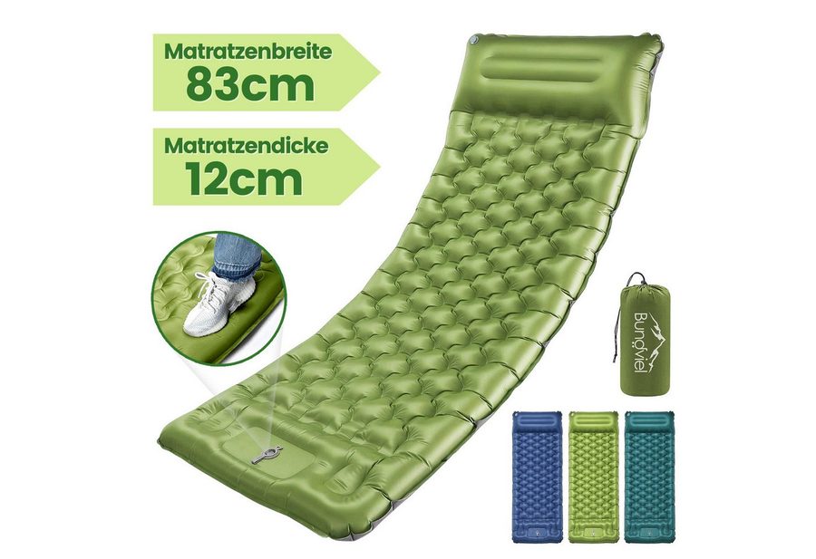 Bundviel Isomatte Camping Selbstaufblasend 12cm Dicke Luftmatratze Utraleicht mit Fußp, Ultraleicht 196x70x12cm / 196x83x12cm von Bundviel