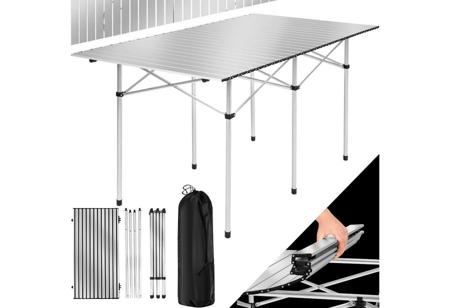 tectake Campingtisch Aluminium-Camping-Klapptisch, 140 x 70 x 70 cm, lässt sich klappen (Outdoor-Tisch, 1-St., in grau), Wetterfest, bodenschonende Kunststoffkappen, mit Tragetasche von TECTAKE