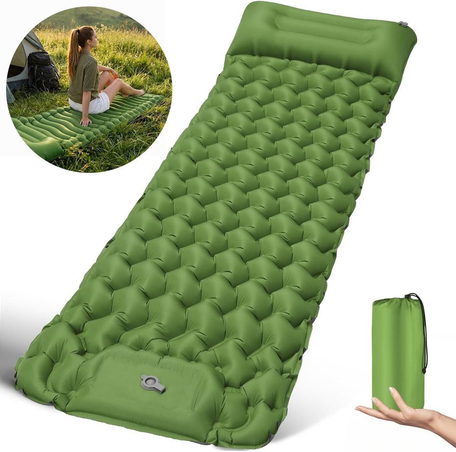 Forrlite Isomatte Camping, Ultraleicht Camping Luftmatratze mit Fußpumpe & Kissen, (Aufblasbare Matratze Kompakte und Leichte, Campingmatte für Wandern Strand Outdoor), erschleißfest / wasserabweisend / Reißfestigkeit von Forrlite