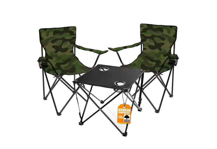 BigDean Campingtisch mit Stühlen camouflage - Camping Tisch Stuhl Set Camping Stühle (Set, 1-St., 2 Stühle mit Tisch), Angel, Festival, Outdoor, Pflegeleicht von BigDean