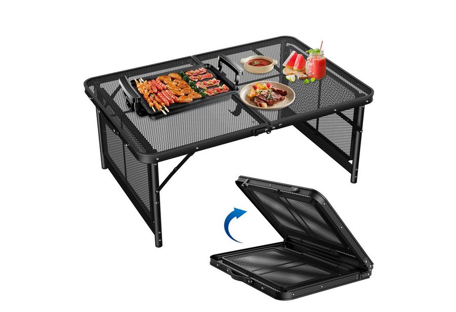 FIVMEN Campingtisch Camping Beistelltisch Klappbar 90×60cm Metallgitterplatte Gartentisch, Höhenverstellbarer Camping Tisch Outdoor Picknicktisch Klapptisch von FIVMEN