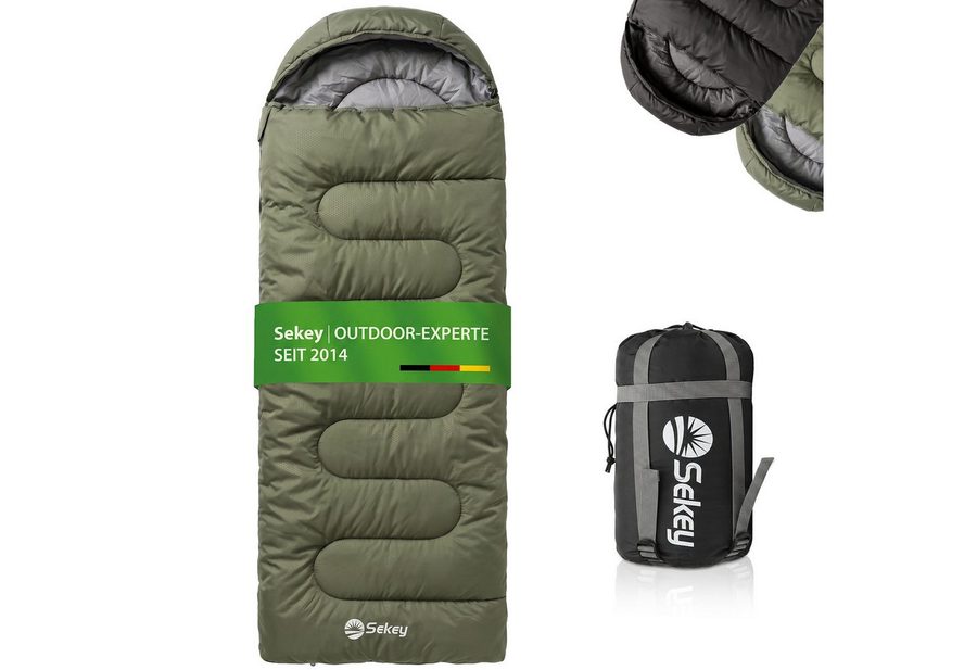 Sekey Deckenschlafsack 3 Jahreszeiten Schlafsack 220x80 cm 10–20°C Deckenform mit Kapuze, 2-in-1 Schlafsack & Decke – Atmungsaktiv, wasserabweisend von Sekey