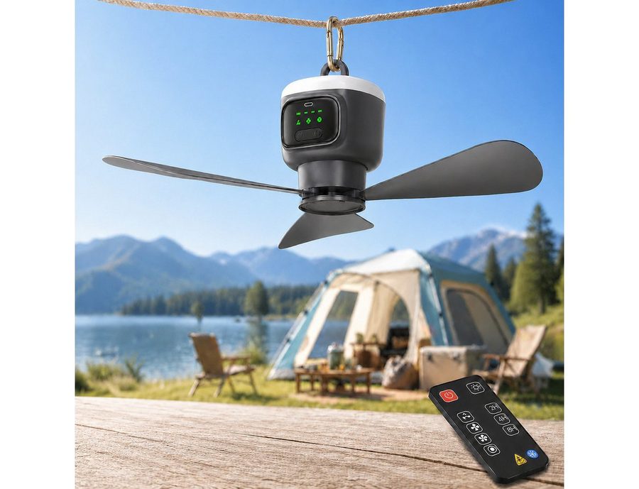 Lapalife Deckenventilator mit Beleuchtung 12000mAh Tragbar Ventilator, 4 Geschwindigkeitsstufen, Leise, Timer, für Terrassen Zelt, Veranda, Wohnmobil von Lapalife
