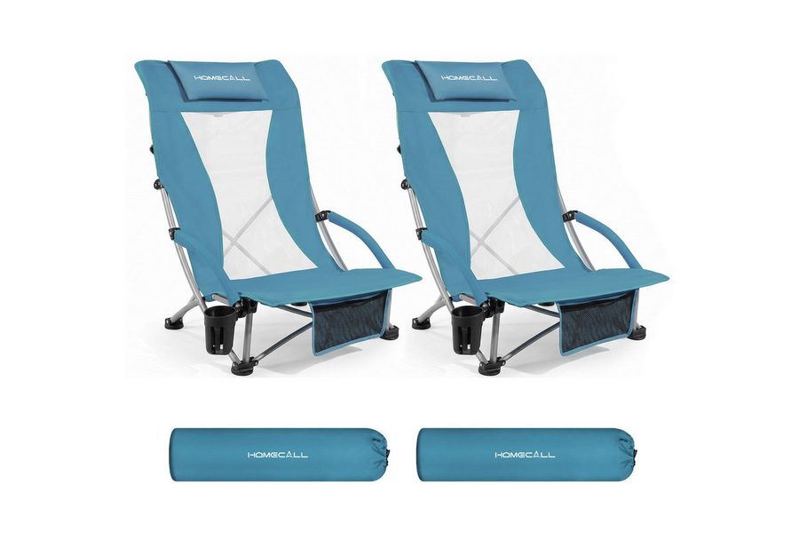 HOMECALL Klappstuhl Strandliegestuhl Klappbar leicht niedriger Strandstuhl Campingstuhl (2 St), Bequeme Rückenlehne, Gepolsterte Armlehnen, bis 180 kg von HOMECALL