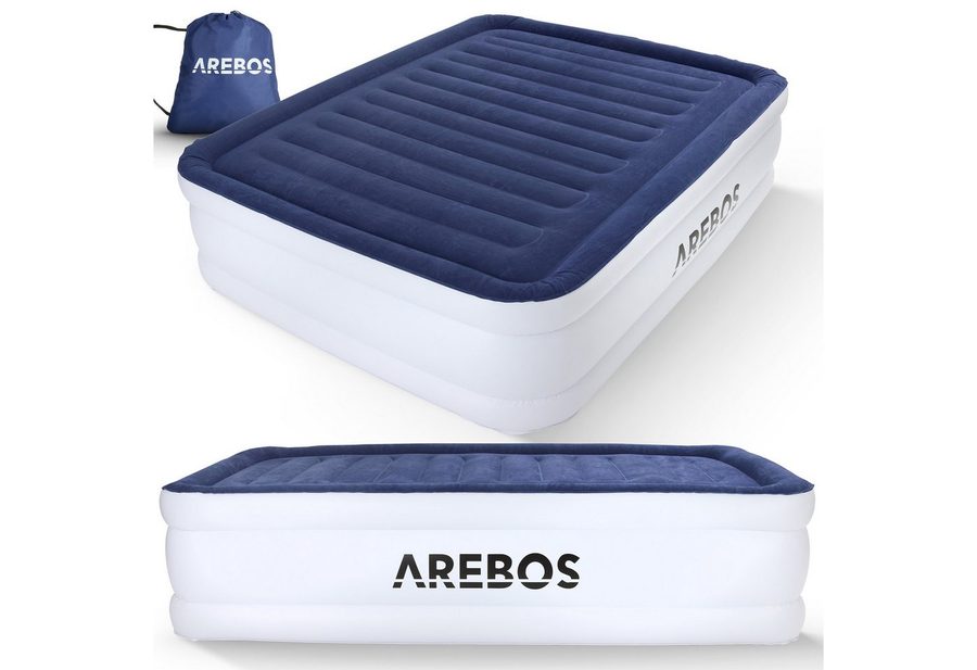 Arebos Luftbett mit integrierter Pumpe Luftmatratze selbstaufblasend Gästebett, (Blau / Weiß), 203 x 152,5 x 51 cm von Arebos