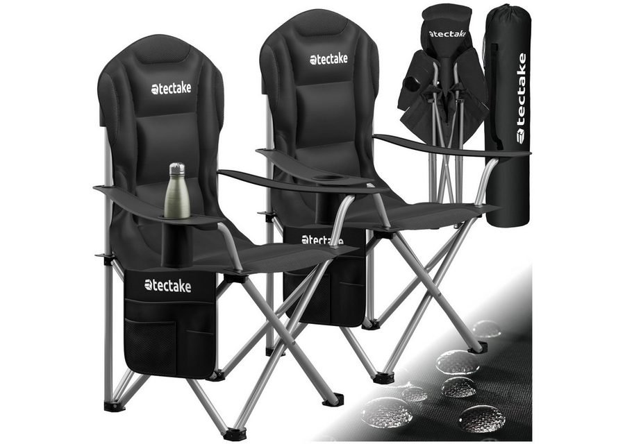 tectake Campingstuhl Gepolsterter Gartenstuhl, Belastbarkeit 120 kg, 88,5 x 55 x 103 cm (Outdoor Klapptstuhl MTX für Außen in Schwarz, 2 St), wasserabweisendes 600D Oxford-Gewebe, faltbar, inkl. Tragetasche von TECTAKE