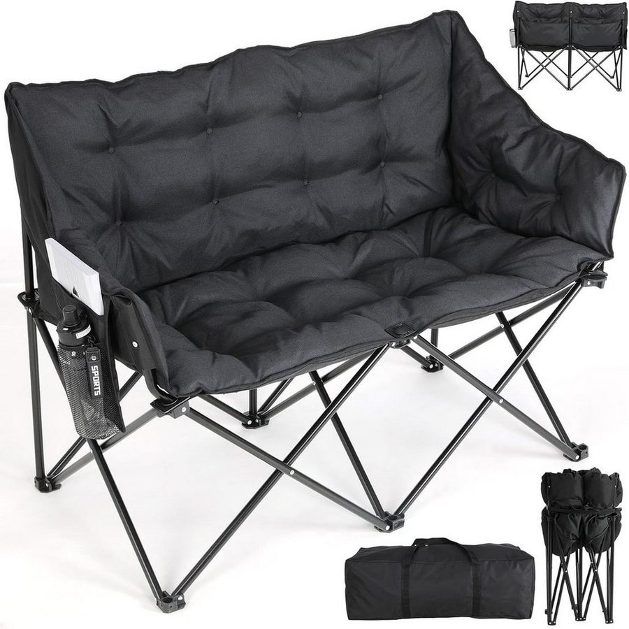 TLGREEN Campingstuhl Doppel Campingstuhl Klappbar 320KG Belastbar (Gepolstert XXL Outdoor Klappstuhl mit Seitentaschen & Rückentasche), Campingsofa 2 Personen für Garten, Angeln, Camping, Strand von TLGREEN