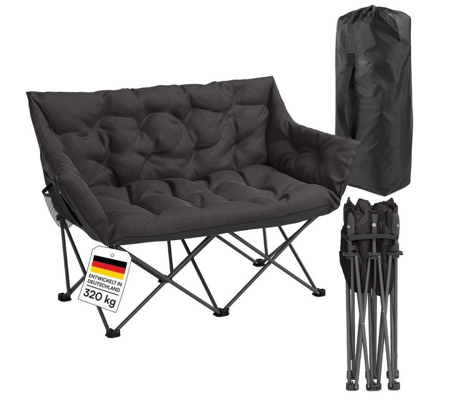 STEELSØN Campingstuhl Hoggar, Campingbank & Moonchair, Klappstuhl mit Seitentasche (schwarz, 134 cm breit), XXL Campingbank für 2 Personen, Campingsofa bis 320kg von STEELSØN