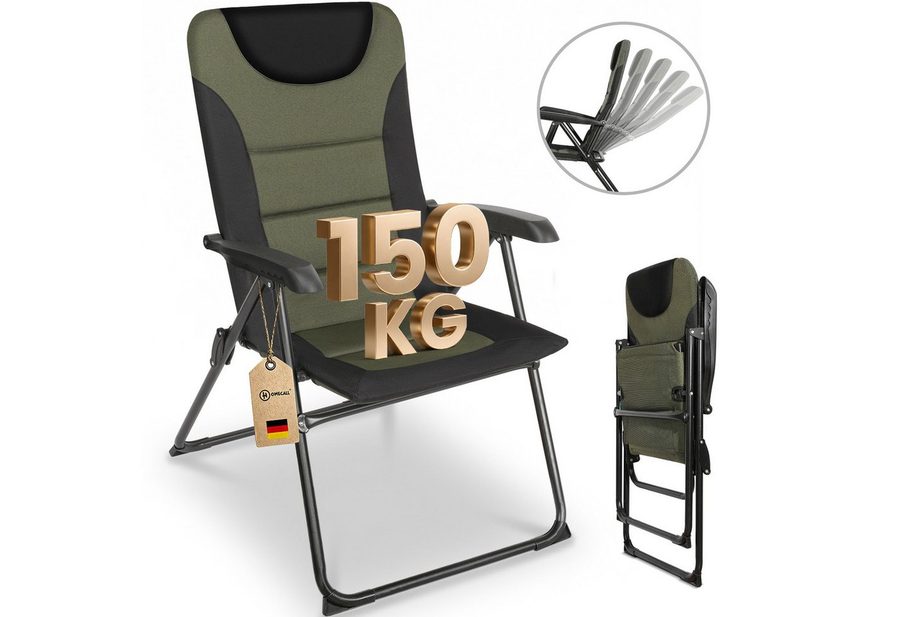 HOMECALL Campingstuhl Gartenstuhl Gepolsterter Klappstuhl für Wohnwagen Outdoors-150kg (1 St), Hochlehner Anglerstuhl mit 5-fach verstellbarer Rückenlehne von HOMECALL