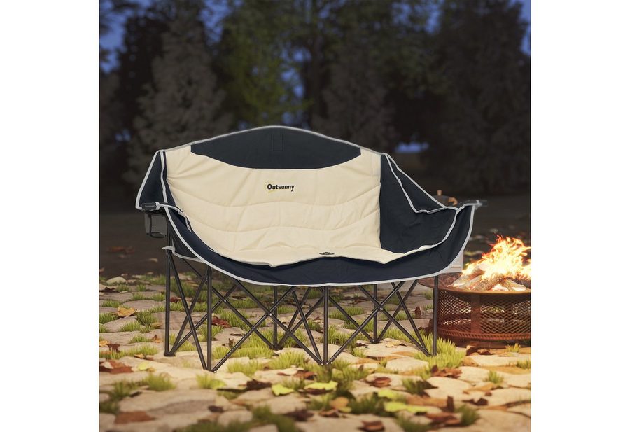 Outsunny Faltstuhl faltbar 2 Sitzer Campingstuhl mit Getränkehalter Tragetasche Outdoor von Outsunny