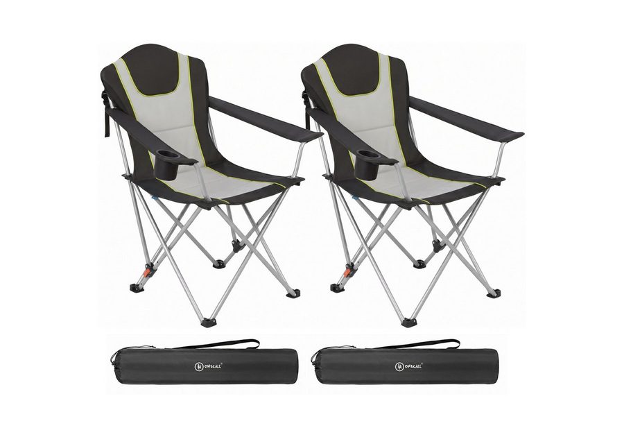 HOMECALL Campingstuhl Angelstuhl faltbar Klappstuhl mit hoher Rückenlehne (Getränkehalter, Gepolstert, bis 150KG, 2 St), 3 fach Verstellbare Rückenlehne von HOMECALL