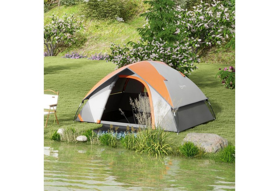 Outsunny Kuppelzelt Familienzelt wasserdicht mit Tür&Fenster Zelt, Personen: 2 (Campingzelt für 2 Personen, 1 tlg., Familienzelt mit 3000mm Wassersäule), für Camping Reise Trekking Garten von Outsunny