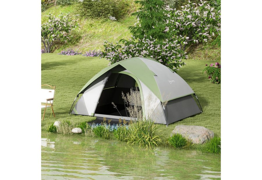 Outsunny Kuppelzelt Familienzelt wasserdicht mit Tür&Fenster Zelt, Personen: 2 (Campingzelt für 2 Personen, 1 tlg., Familienzelt mit 3000mm Wassersäule), für Camping Reise Trekking Garten von Outsunny