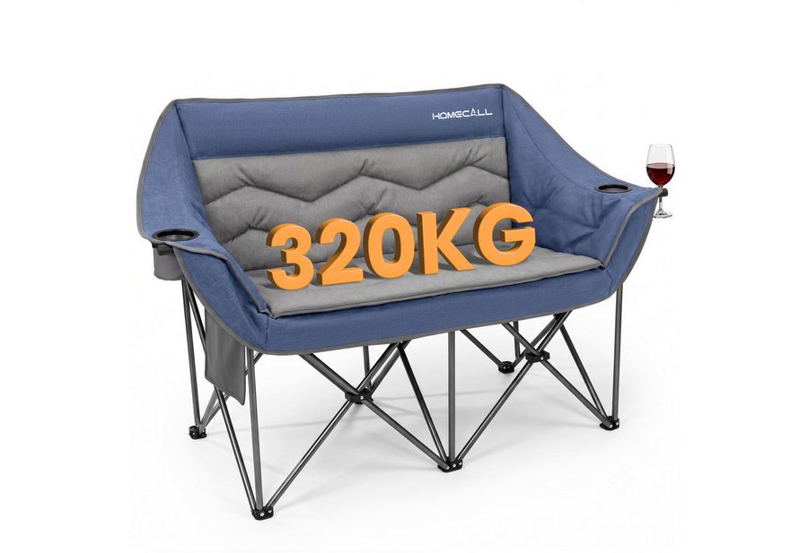 HOMECALL Campingstuhl Camping Sofa faltbar XXL für 2 Personen Luxus Camping Couch Doppelter (mit 107 cm Sitzbreite, hoher Rückenlehne und 2 Getränkehaltern) von HOMECALL