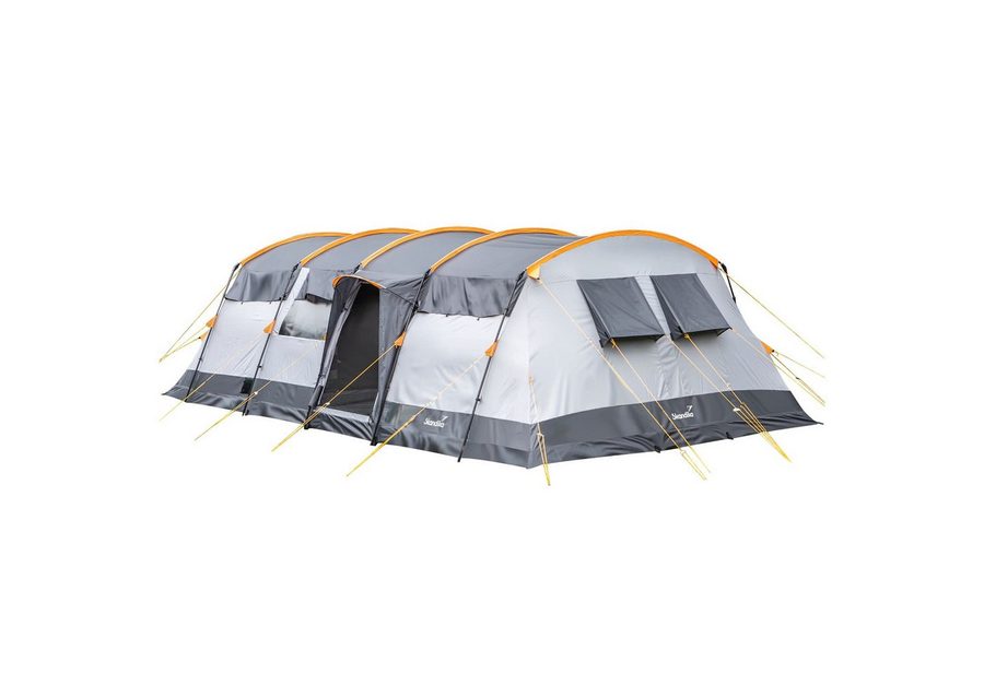 Skandika Gruppenzelt Hurricane 12 Sleeper Protect, Familienzelt mit eingenähtem Zeltboden, (Sleeper Technology, 2 Eingänge, Haken für Zeltlampe, Organizer-Taschen), 2 dunkle teilbare Schlafkabinen, 5000 mm Wassersäule, 215 cm Stehhöhe von Skandika