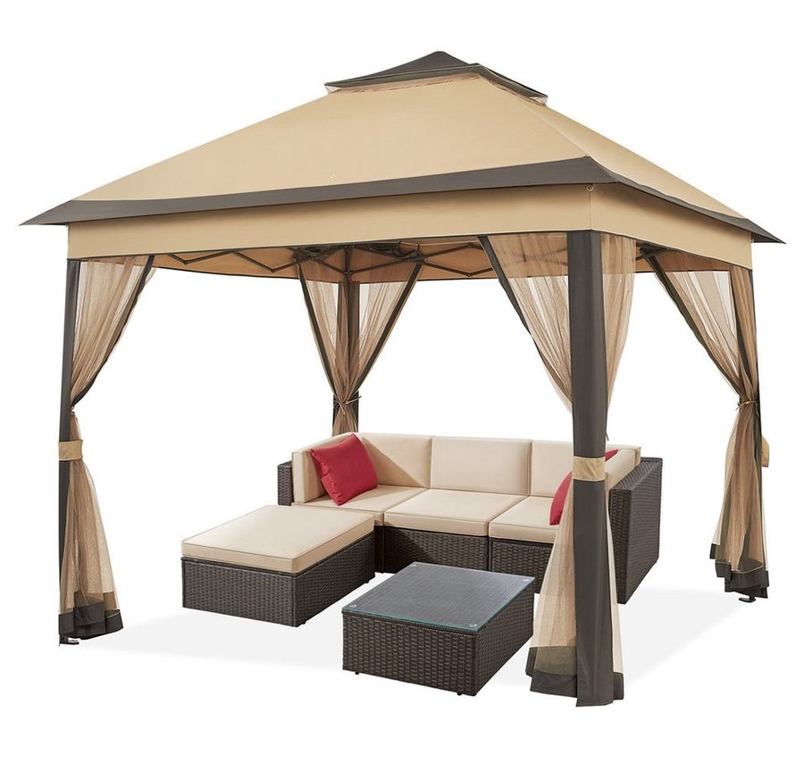 Yaheetech Faltpavillon Höhenverstellbarer Gartenpavillon mit Dach 3,3x3,3 m/ 4x4m, mit 4 Seitenteilen, Zelt mit Moskitonetz & Doppeldach & Tragetasche von Yaheetech