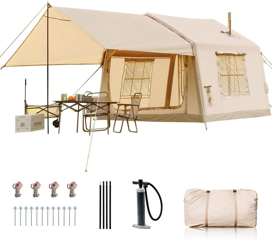 Meulbaty aufblasbares Zelt Air Glamping Zelte, Gampingzelt aus Oxford-Stoff, Personen: 6 (1 tlg), mit aufrollbarem Trennvorhang & 4 großzügigen Belüftungsfenstern von Meulbaty