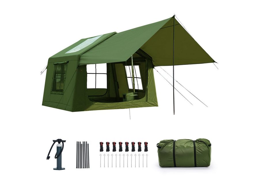 Meulbaty aufblasbares Zelt Air Glamping Zelte, Gampingzelt aus Oxford-Stoff, Personen: 6 (1 tlg), mit aufrollbarem Trennvorhang & 4 großzügigen Belüftungsfenstern von Meulbaty