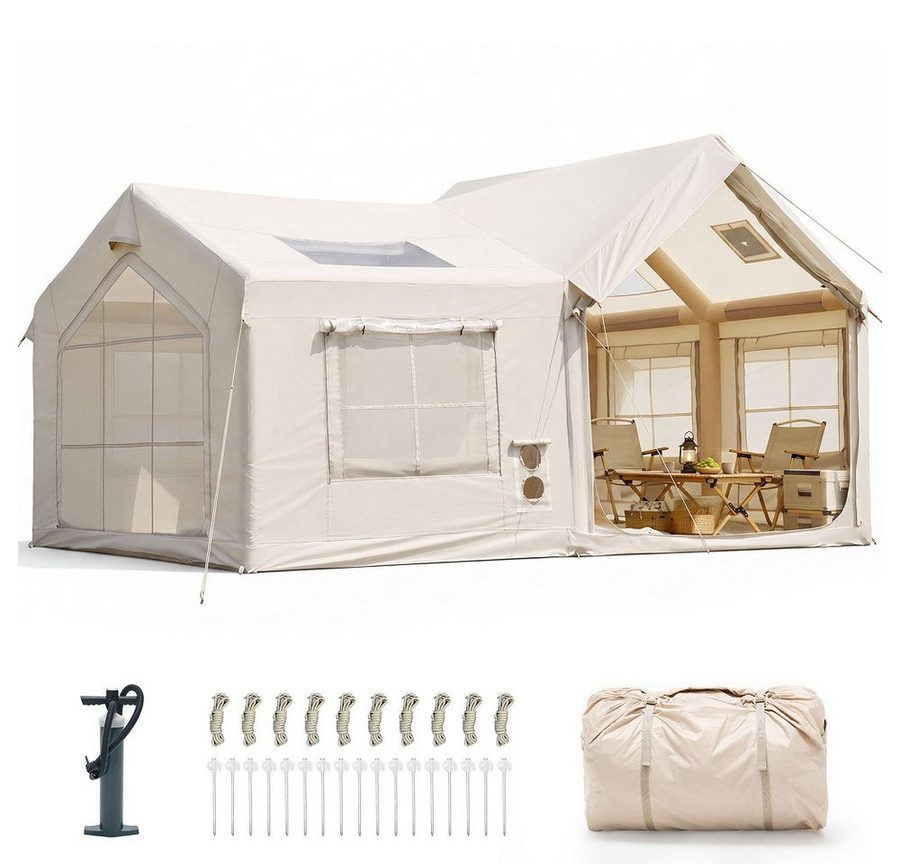 Meulbaty aufblasbares Zelt Aufblasbare Zelte für Camping (10-12 Personen Sonderformen), Personen: 12 (1 tlg., mit Luftpumpe, Kaminöffnung, Gampingzelt aus Oxford-Stoff), Air Glamping Zelte für 4 Jahreszeiten Camping von Meulbaty