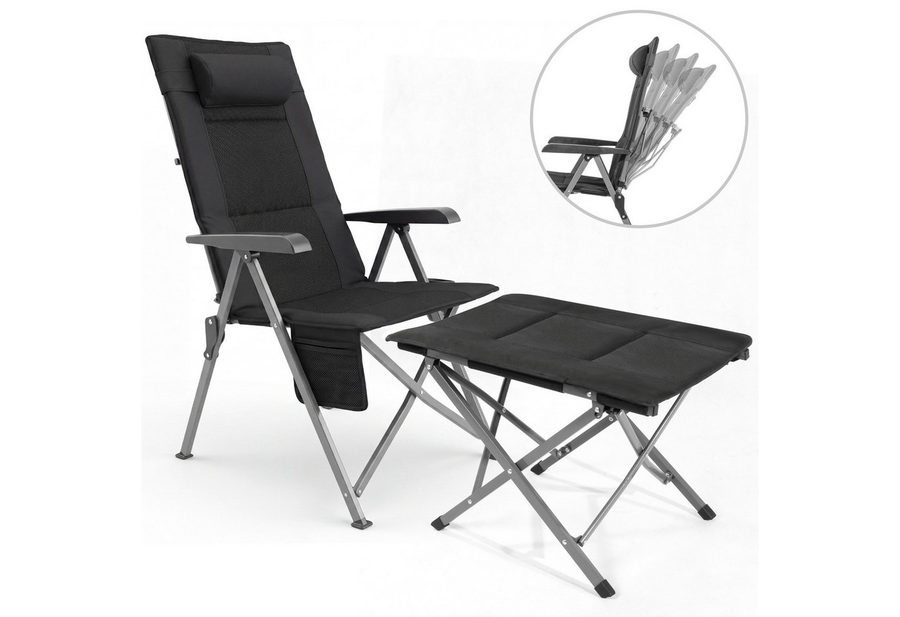 HOMECALL Campingstuhl mit fußstütze camping liegestuhl klappstuhl gepolstert karpfenstuhl (bis 150 KG mit Seitentasche Getränkhalter), Angelstuhl für Camp Garten Balkon von HOMECALL