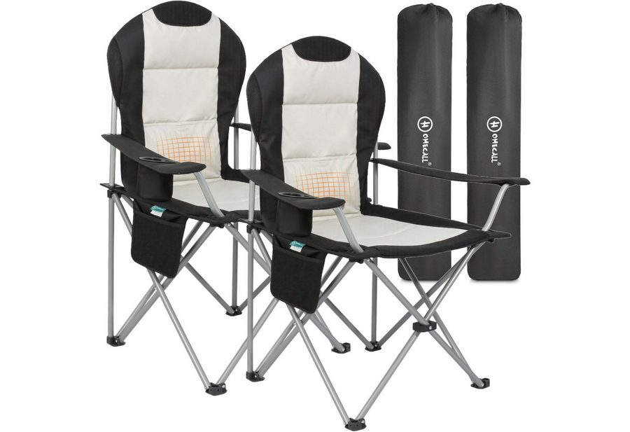 HOMECALL Campingstuhl Hochlehner Klappstuhl Gartenstuhl Angelstuhl mit Angenehme Polsterung (Packung, 2 St), bis 150 KG, mit Seitentasche und Getränkehalter für Camp Garten Balkon von HOMECALL