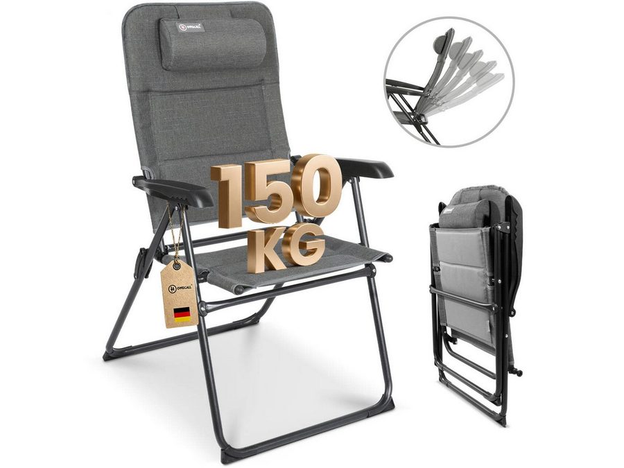 Homecall Campingstuhl Gartenstuhl Klappbar, UV+ Olefin-Stoff, 5 fach verstellbar, bis 150kg von Homecall