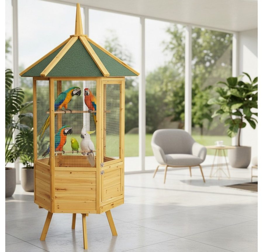 Melko Vogelhaus Vogelvoliere Vogelkäfig Zimmer- und Außenvoliere Holz Papageienkäfig, Vorimprägniert von Melko