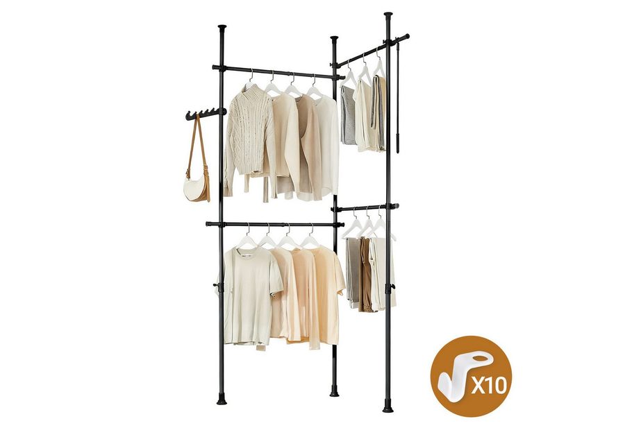 SoBuy Garderobenständer KLS03-II, Teleskop Kleiderständer, offener Kleiderschrank verstellbar, Garderobenständer mit Kleiderstange, freistehende, Schlafzimmer, Flur von SoBuy