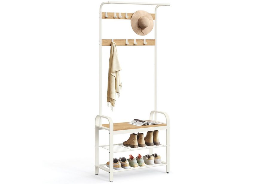 VASAGLE Garderobenständer Garderobe, mit Schuhbank, Kleiderstange und 9 abnehmbaren Haken von VASAGLE