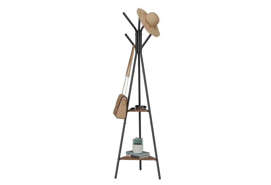 VASAGLE Garderobenständer Kleiderständer, für Kleidung, Hüte, Taschen, 49,5 x 49,5 x 179 cm, freistehende Garderobe, Industrie-Design, vintagebraun-schwarz von VASAGLE