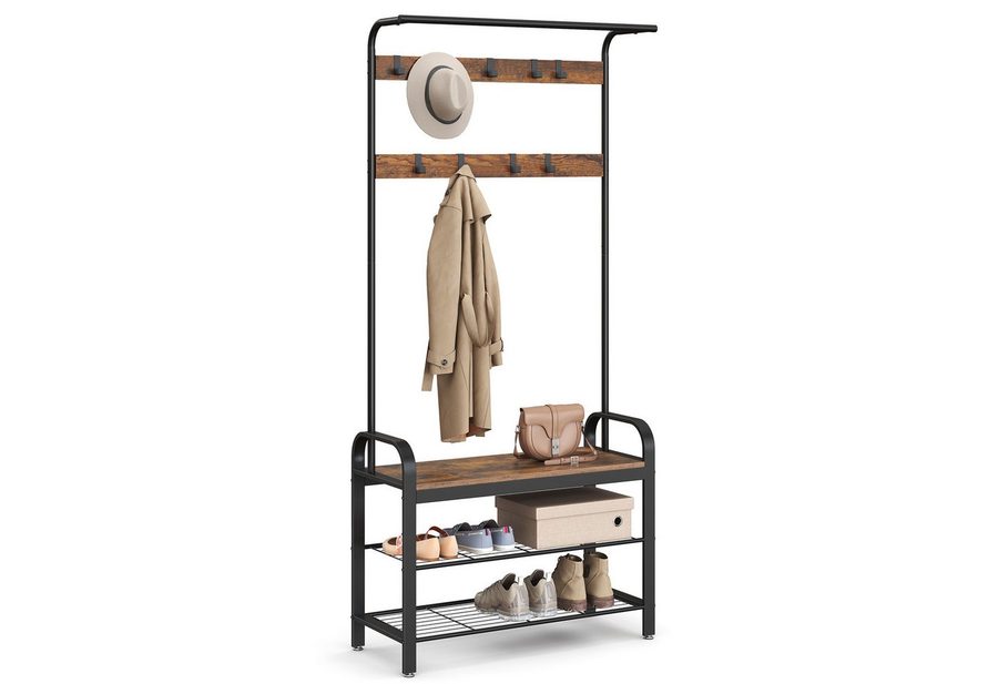 VASAGLE Garderobenständer Garderobe, mit Schuhbank, Kleiderstange und 9 abnehmbaren Haken von VASAGLE
