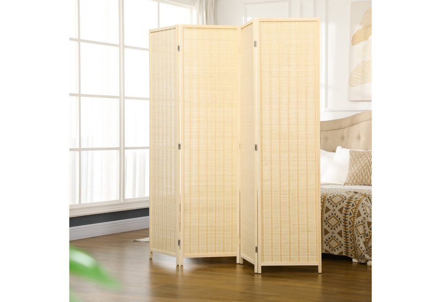 HOMCOM Paravent 4-teilig aus Bambus, Faltbar Sichtschutz Stellwand Raumtrenner (Raumteiler, 1 St., Trennwand), für Wohnzimmer, Schlafzimmer, Naturholz von HOMCOM