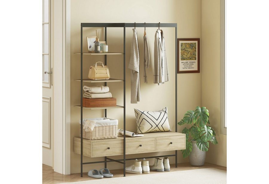 HOMCOM Garderobenständer Garderobenständer mit Regalen, Kleiderstange, 180cm Kleiderständer, (Set, 1 St., 1), Multifunktionale Flurgarderobe mit hohem Stauraum von HOMCOM
