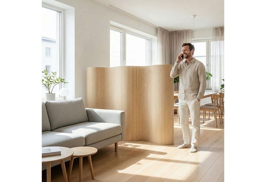 Homestyle4u Paravent Raumteiler Indoor Holz Trennwand Bambus Sichtschutz 145x200 195x200 (1 St), Braun, Faltwand von Homestyle4u