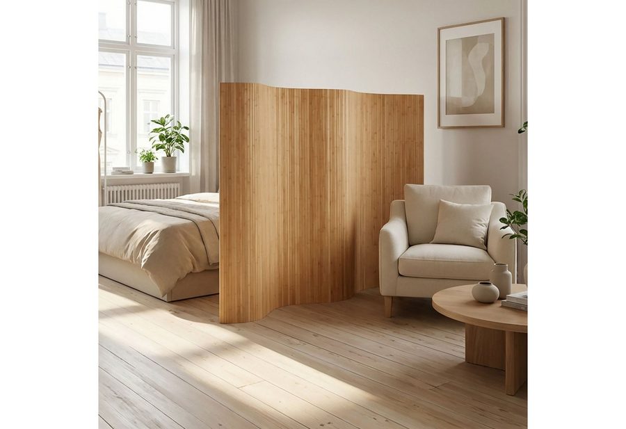 Homestyle4u Paravent Raumteiler Indoor Holz Trennwand Bambus Sichtschutz 145x200 195x200 (1 St), Braun, Faltwand von Homestyle4u