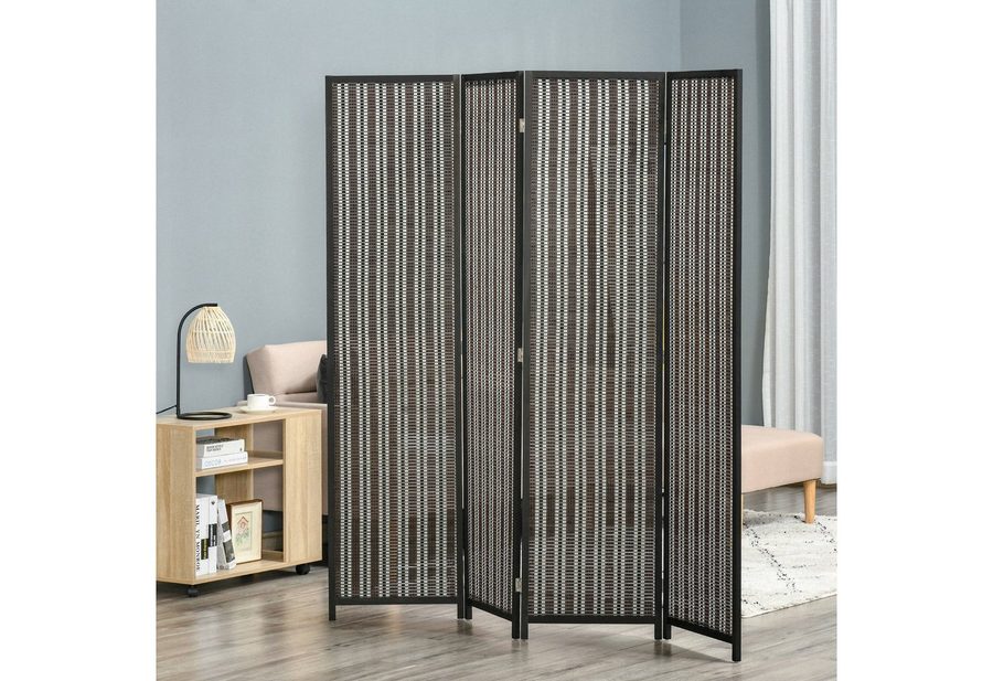 HOMCOM Paravent 4-teilig 180 x 180 cm Raumteiler aus Bambus, Faltbar Sichtschutz (Raumteiler, 1 St., Trennwand), für Wohnzimmer, Schlafzimmer, Braun von HOMCOM