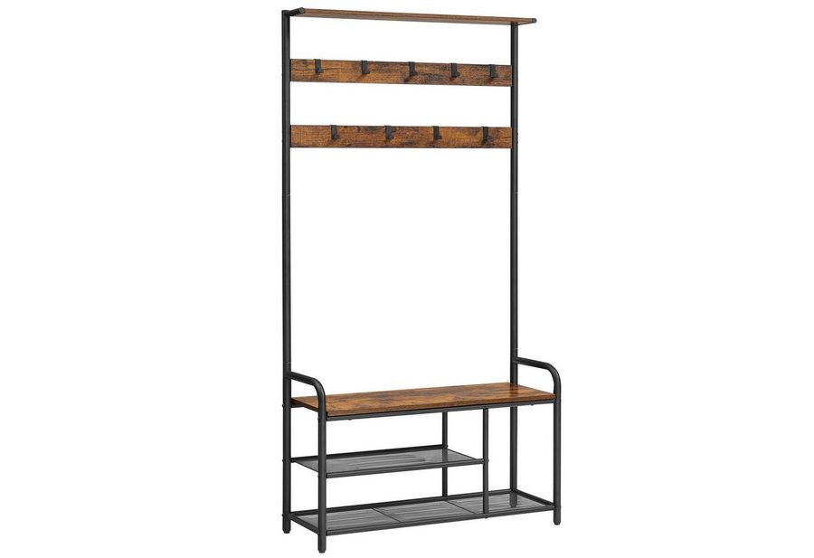 VASAGLE Garderobenständer Kleiderständer, 9 Haken, 30 x 85 x 180,5 cm, für Flur, Schlafzimmer, Industrie-Design, Ablage von VASAGLE