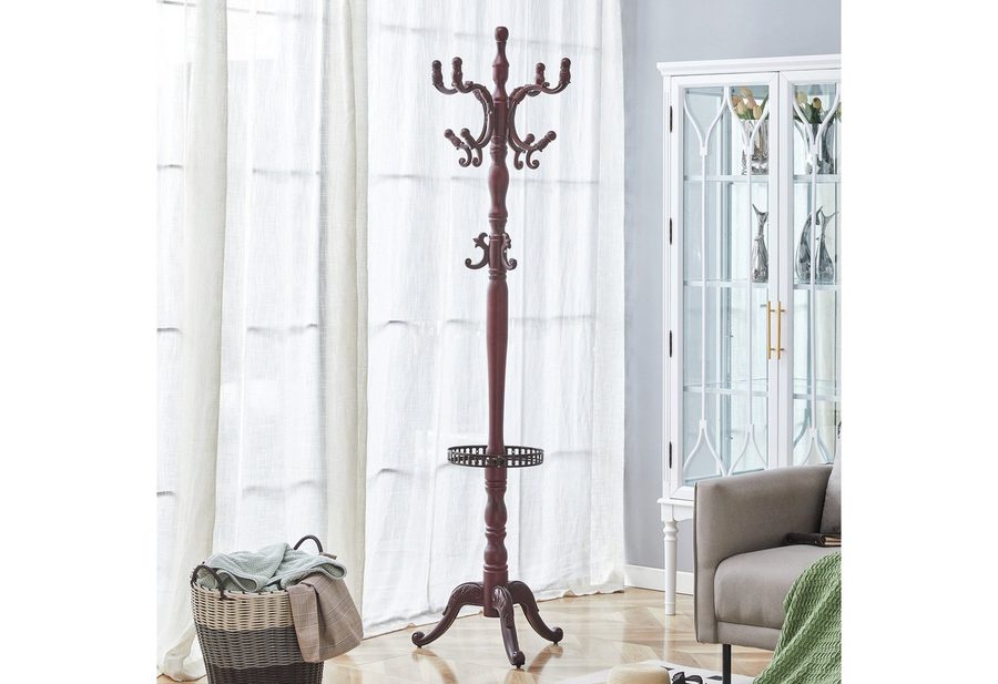 JUFU Garderobenständer aus massivem Buchenholz im klassischen Stil, 195 cm hoch, (1 St), mit Metallablage, abgerundeten Haken & stabilem Dreibein von JUFU