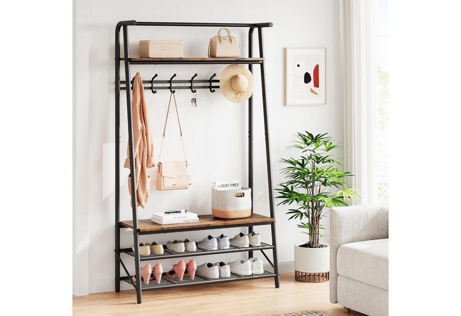 GarveeMore Garderobenständer Garderobe mit Schuhbank 4-In-1 Kleiderständer Kleiderstange mit Haken von GarveeMore
