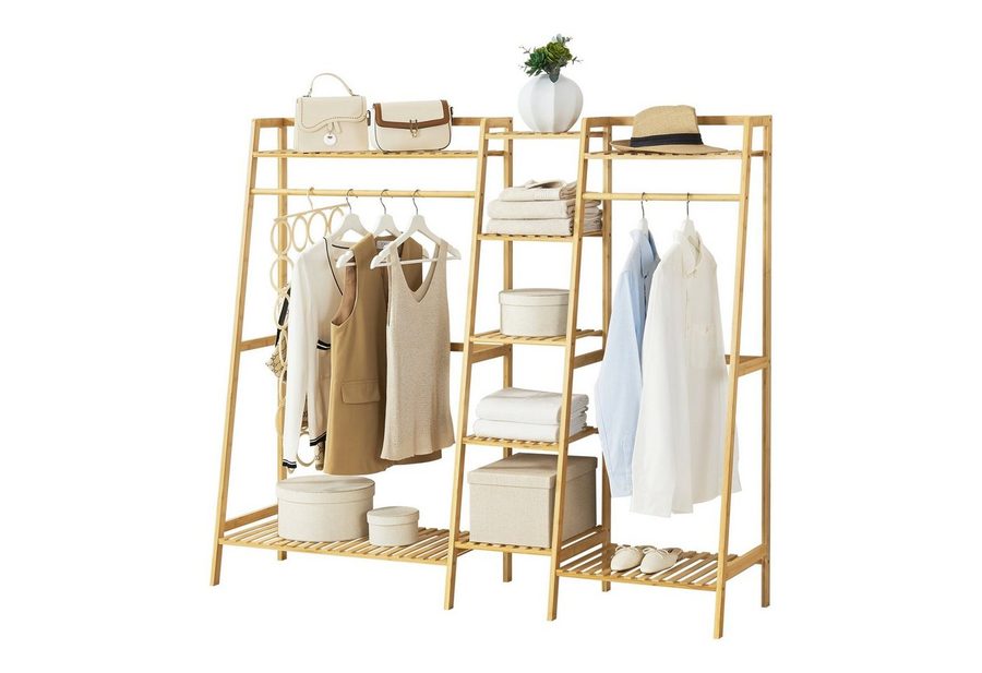 en.casa Garderobenständer, »Sogndal« mit 2 Kleiderstangen 139x158x40cm Bambus von en.casa