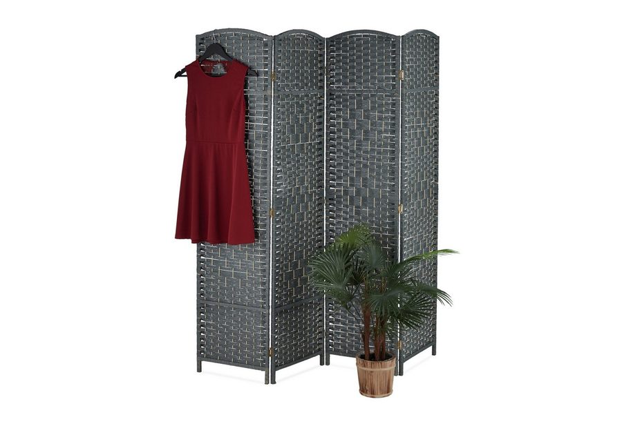 relaxdays Paravent Raumteiler 4-teilig (4 St), grau von RELAXDAYS