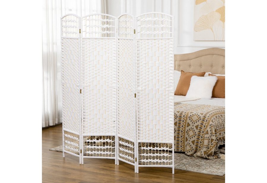 HOMCOM Paravent Raumteiler Trennwand aus Wellenfaser, für Wohnzimmer (Sichtschutz, 1 St., 4-teilig), faltbar, 160x170 cm von HOMCOM